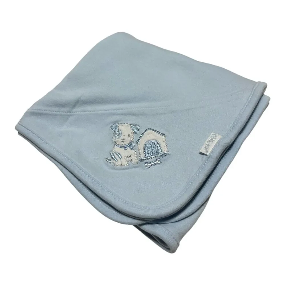 Little Me Blue Dog Baby Blanket House Bone Cotton